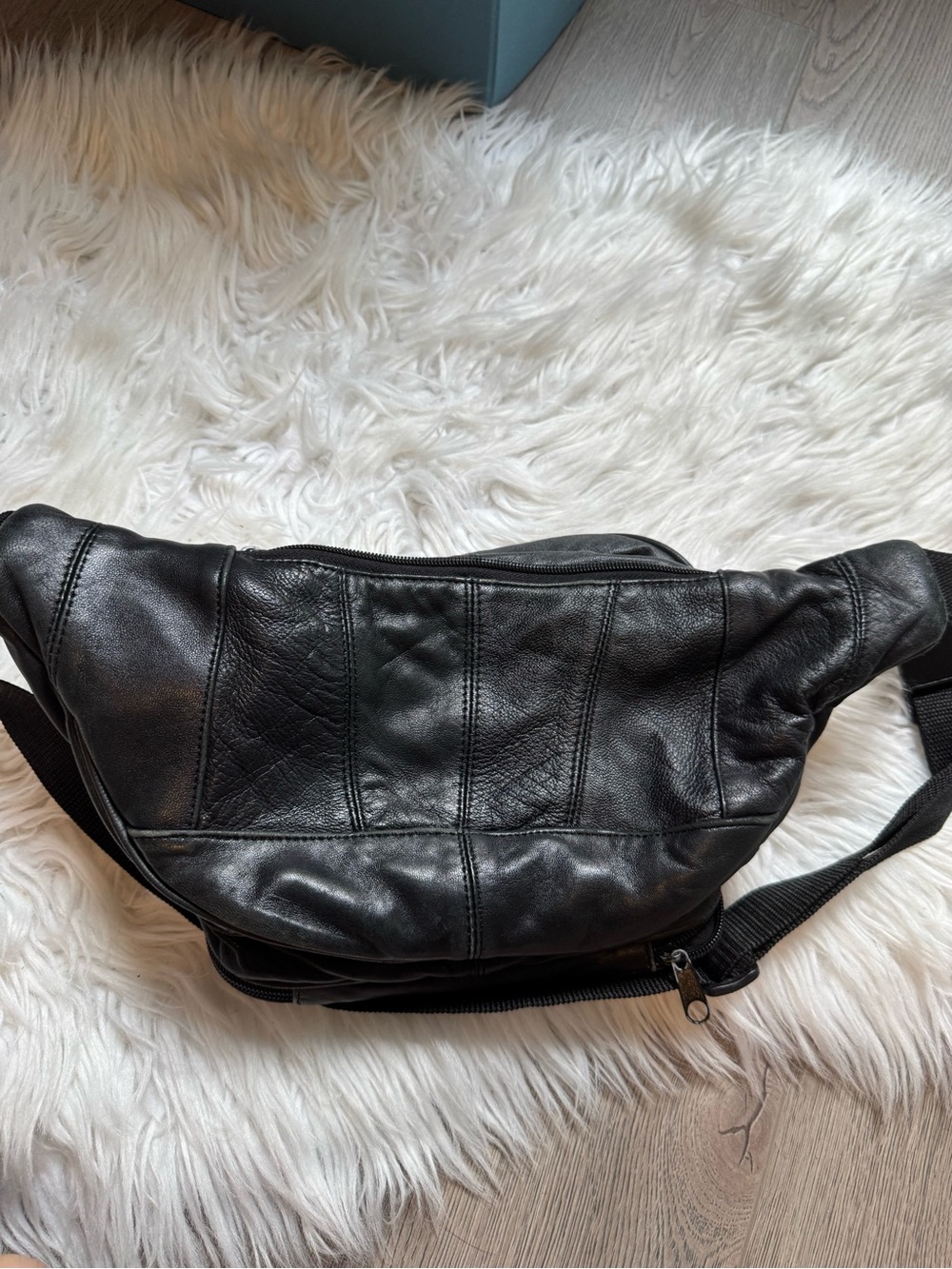 Vintage Black Genuine Leather Fanny Pack Waist Bag Multi-Pocket Organizer
